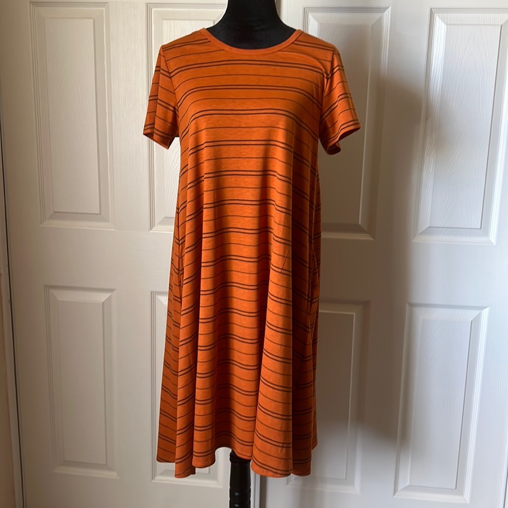 LuLaRoe Jessie Orange and Black Stripe Dress